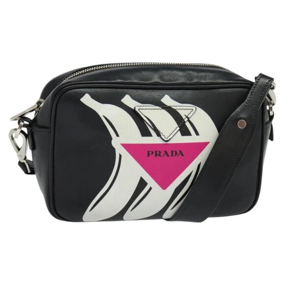PRADA Shoulder Bag Leather Black Silver Auth BD1348V - Picture 1 of 16